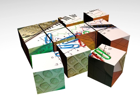 Business cubes on white reflection background.