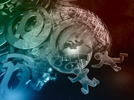 Network - mans and globe on star background.の写真素材