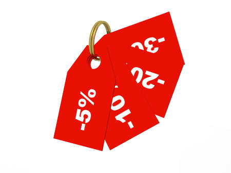 Red price tags on white background.の写真素材
