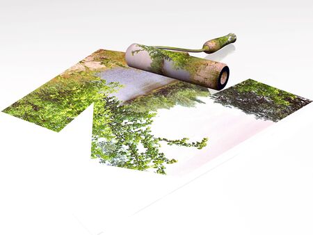 Paint roller with picture about nature.の写真素材
