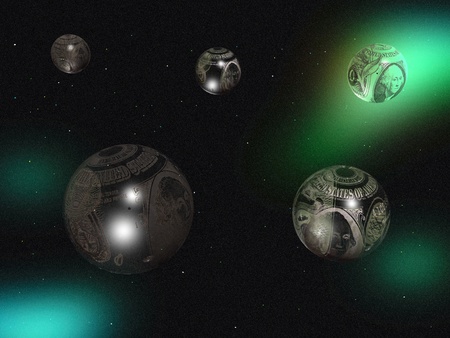 Money baloons on the space background.