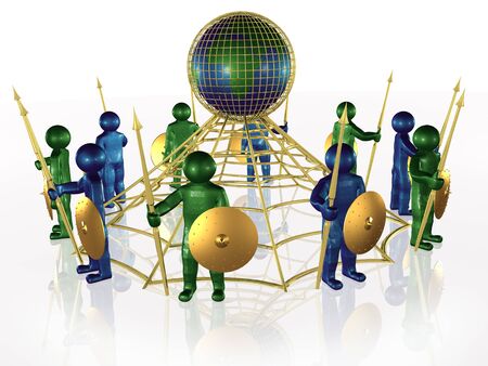 Color 3d mans with big globe on white background.の写真素材