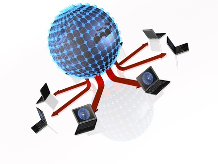 Network - globe and laptops on white.の写真素材