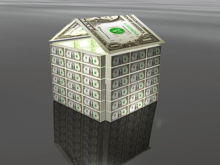 Money home on reflection background - metaphor.