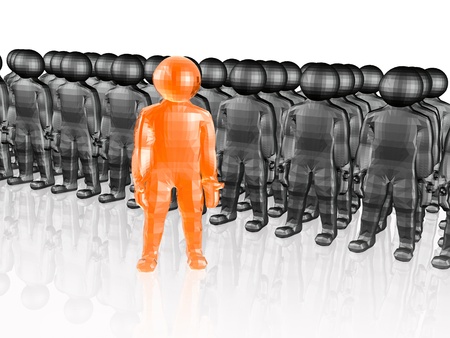 Red and black mans on white reflective background.の写真素材