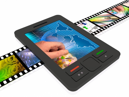 Communicator with pictures and film on white background.の写真素材