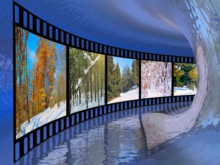 Film roll with color pictures (nature) in the tunnel.の写真素材