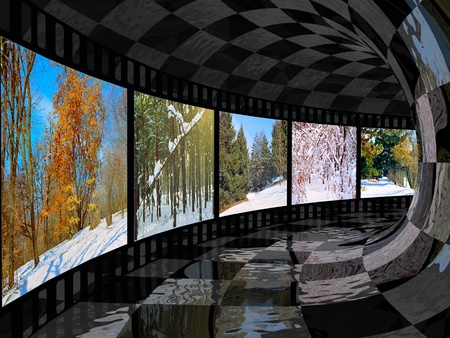 Film roll with shots about nature in the tunnel.