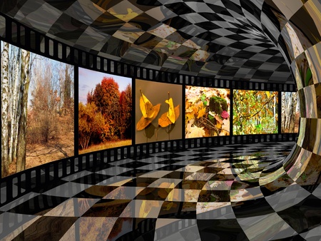 Film roll with color pictures (fall) in the tunnel.の写真素材