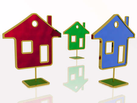 Color homes on white reflection background.の写真素材