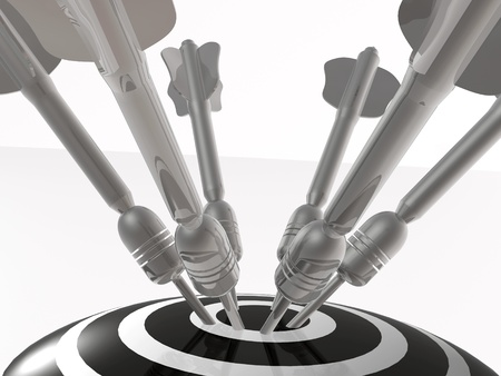 Grey arrows on the target, white bsckground.の写真素材