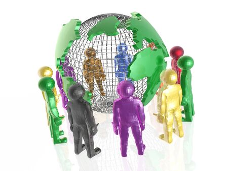 Globe and mans on the white background.の写真素材