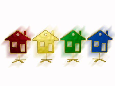 Color homes on white reflection background.の写真素材