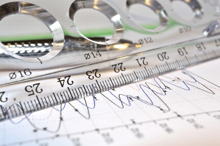 Business background with graph, ruler and pen.の写真素材
