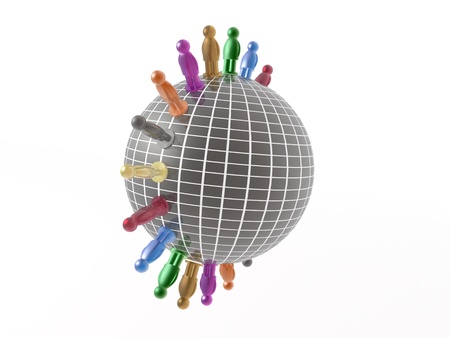 Globe and color mans on the white background.の写真素材
