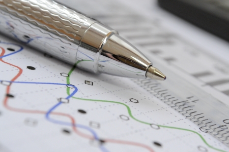 Business background with graph, ruler and pen.の写真素材