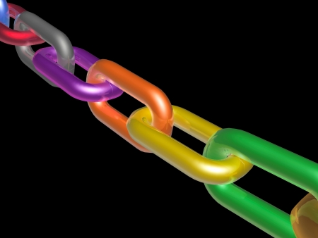 Chain with color links, black background.の写真素材