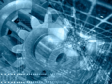 Digits and gears - abstract computer background in blues.の写真素材