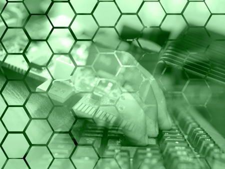 Electronic device and keyboard - abstract computer background in greens.の写真素材
