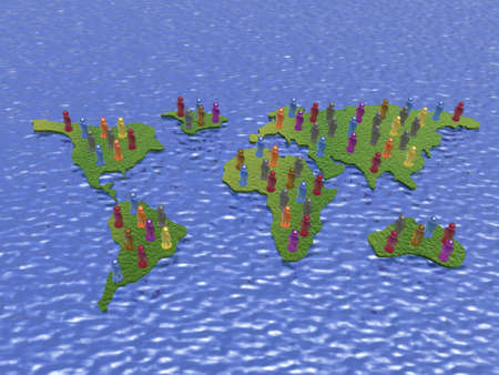 Color mans with continents on the water background.の写真素材