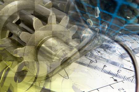 Business background with gears and mail signs.の写真素材