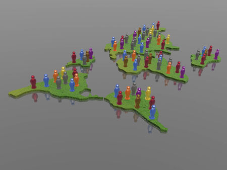 Color mans with continents on the grey background.の写真素材