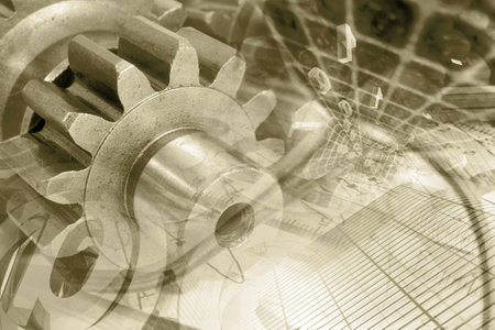 Business background in sepia with gears and digits.