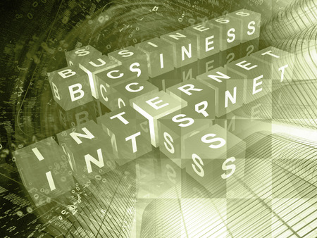 Business background in sepia with cubes, digits and buildings.の写真素材