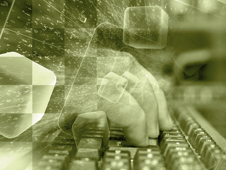 Digits and keyboard - abstract computer background in sepia.の写真素材