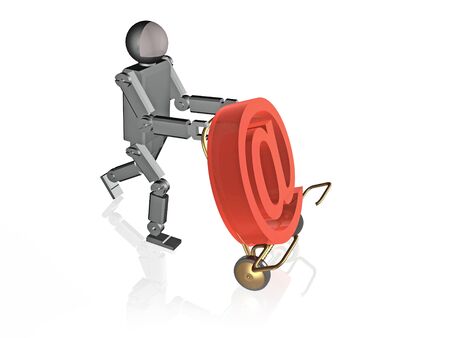 Robot with mail sign on white background, 3D illustration.の写真素材