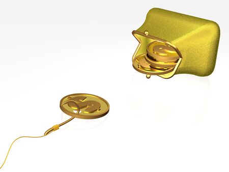 Hook with coin on white background, 3D illustration.の写真素材