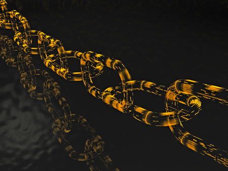 Chain with digital links, black background, 3D illustration.の写真素材