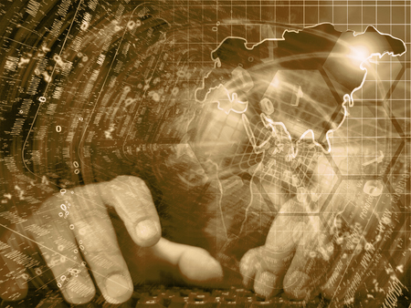 Abstract digital background in sepia - map, hands and tunnel.の写真素材
