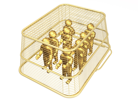 Shop basket with mans on white background, 3D illustration.の写真素材