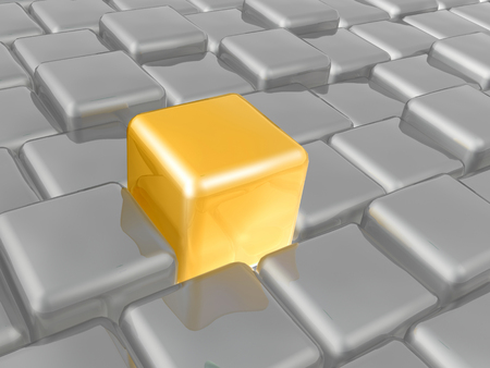 Yellow and grey cubes as abstract background, 3D illustration.の写真素材