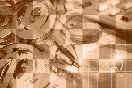 Business background with mail signs, map and pen.の写真素材