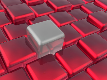Red and grey cubes as abstract background, 3D illustration.