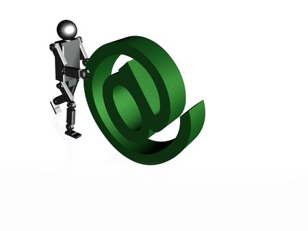 Robot with mail sign on white background, 3D illustration.の写真素材