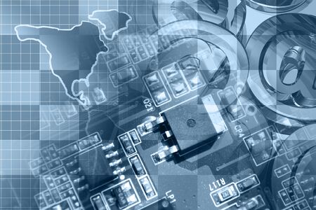 Abstract computer background with electronic device and map.