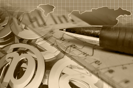 Business background with graph, pen and map.の写真素材