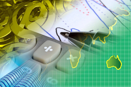 Business background with graph, ruler, pen and map.の写真素材