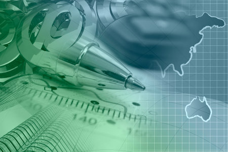 Business collage about reporting - pen, graph and map.の写真素材