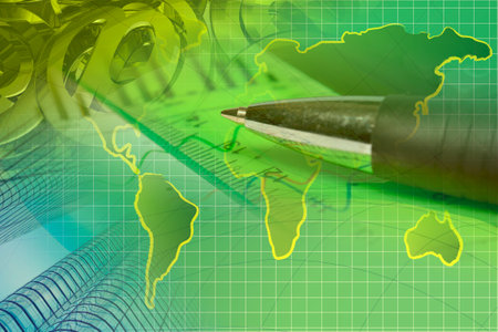 Business collage about reporting - pen, graph and map.の写真素材