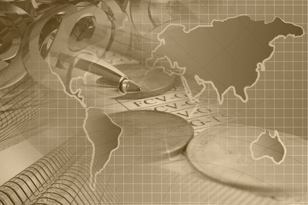 Business collage about reporting - pen, graph and map.の写真素材