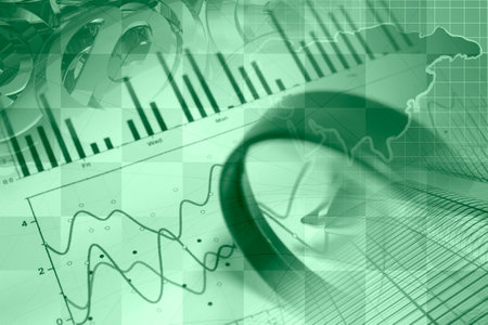 Business collage about reporting - pen, graph and magnifier.の写真素材