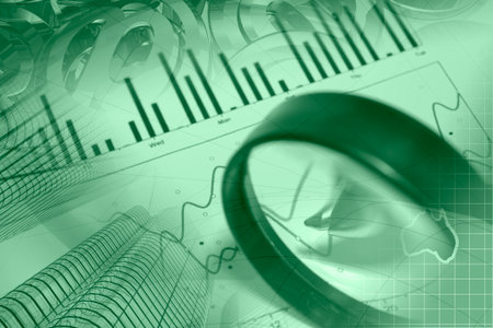Business background with graph, magnifier, pen and map.