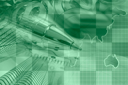 Business collage about reporting - pen, graph and map.の写真素材