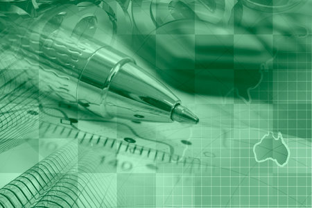 Business collage about reporting - pen, graph and map.の写真素材