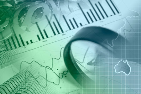 Business background with graph, magnifier, pen and map.
