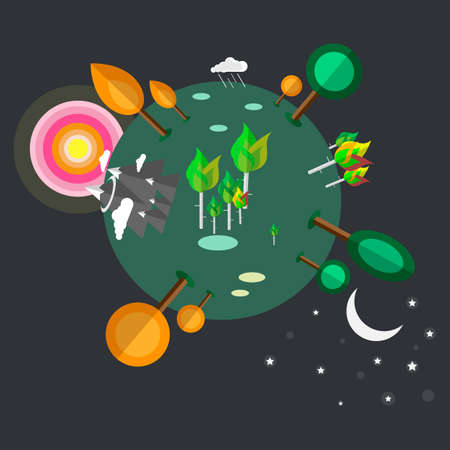 Earth with sun icon in flat styleのイラスト素材
